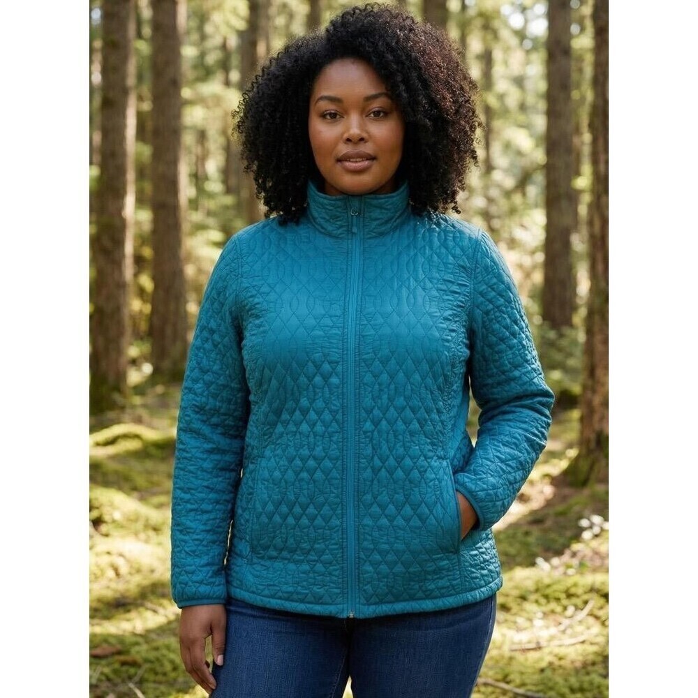 Lands End PermaLoft Jacket Women 1X Green Lightweight Insulated Packable Coat